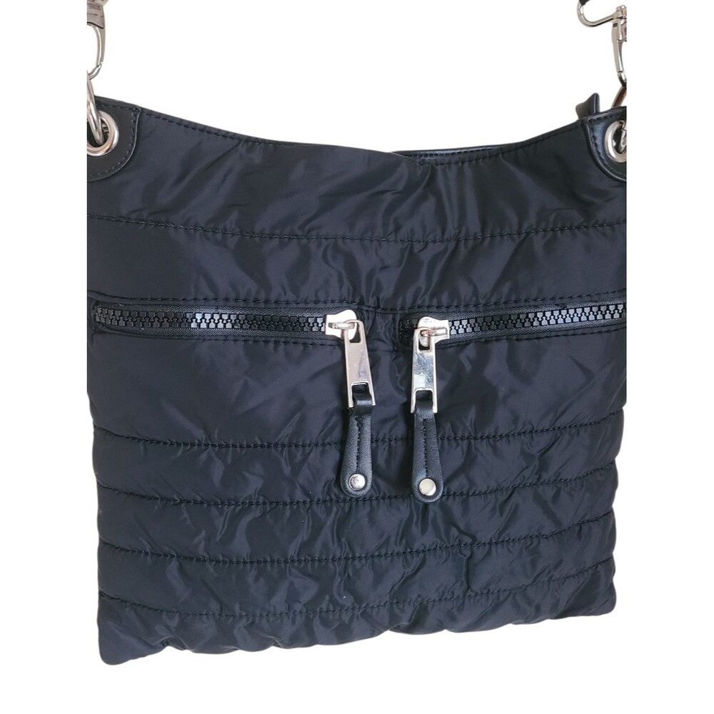 sondra roberts squared quilted nylon crossbody bag purse black